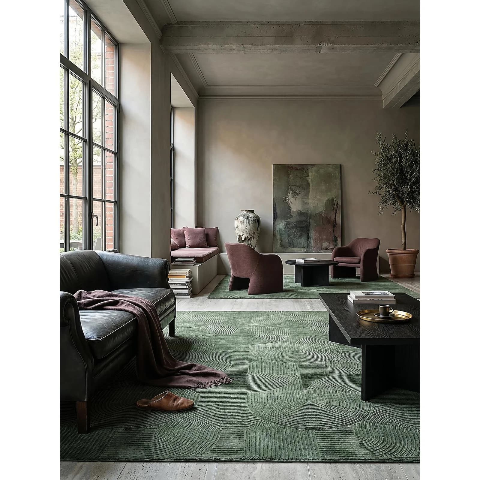 KADIMA DESIGN Kurzflorteppich Waldgrün 240x340 cm DALAR