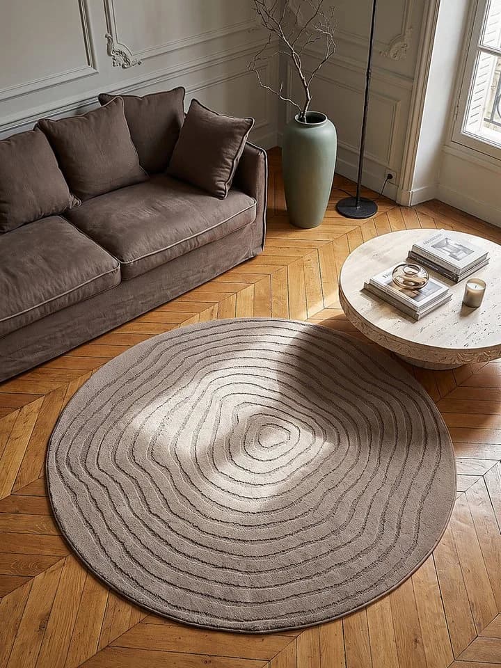 KADIMA DESIGN Teppich CETINA Rund Braun Gestreift