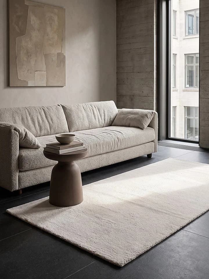 KADIMA DESIGN Teppich ALDAN Creme 60x110 Uni Polyester Antirutsch - Bild 3