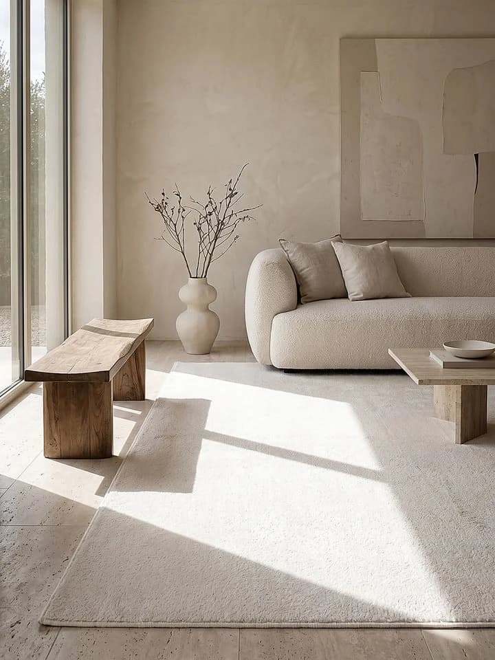 KADIMA DESIGN Teppich ALDAN Creme 60x110 Uni Polyester Antirutsch - Bild 4