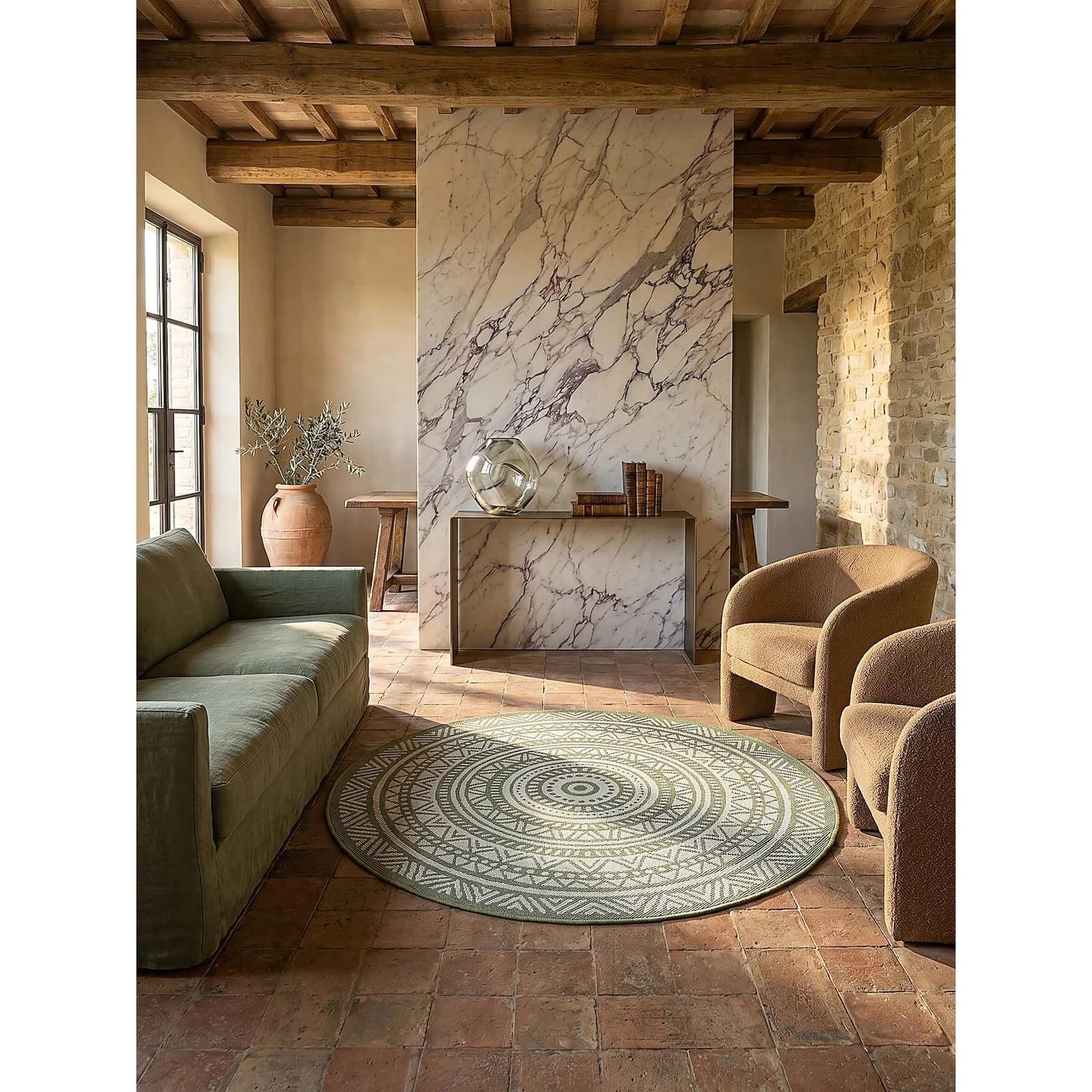 KADIMA DESIGN Teppich BORNO Grün Rund 120 cm Orientalisch