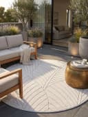 KADIMA DESIGN Outdoorteppich ENGADIN Rund Creme Blattmotiv Bild 1