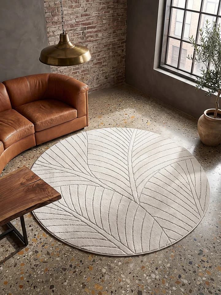 KADIMA DESIGN Outdoorteppich ENGADIN Rund Creme Blattmotiv - Bild 2