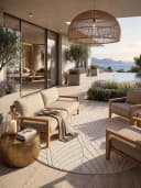 KADIMA DESIGN Outdoorteppich ENGADIN Rund Creme Blattmotiv Bild 3