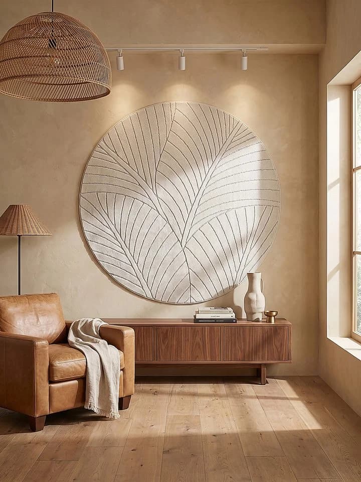 KADIMA DESIGN Outdoorteppich ENGADIN Rund Creme Blattmotiv - Bild 4