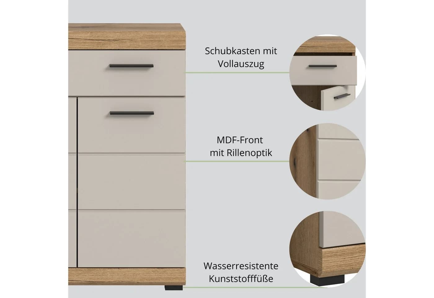 furnling Unterschrank Scott 1 Schublade 2 Türen Badkommode - Bild 4