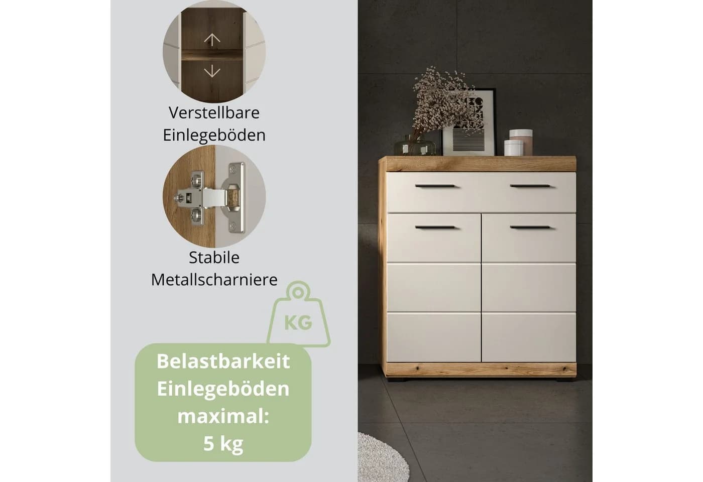 furnling Unterschrank Scott 1 Schublade 2 Türen Badkommode - Bild 5