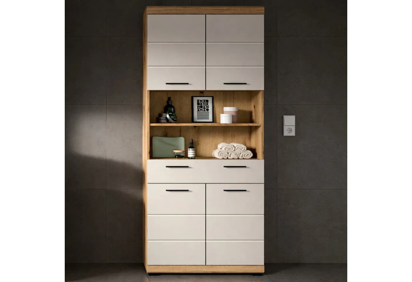 furnling Hochschrank Scott 4 Türen Grau Holzoptik Modern