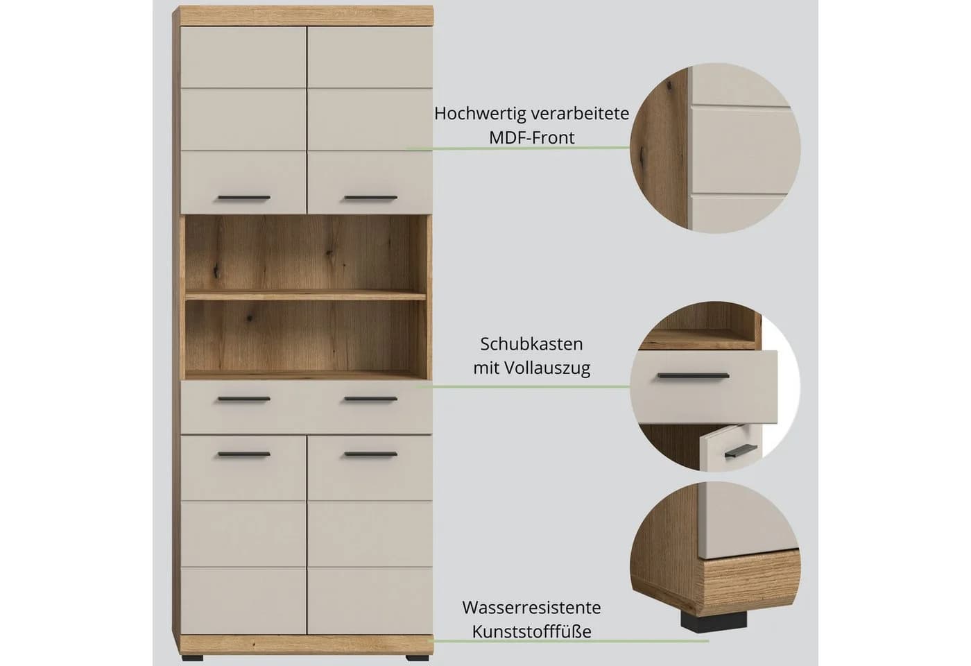 furnling Hochschrank Scott 4 Türen Grau Holzoptik Modern - Bild 4