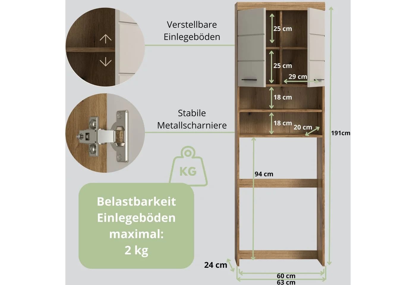 furnling Waschmaschinenumbauschrank Scott Grau Modern - Bild 3