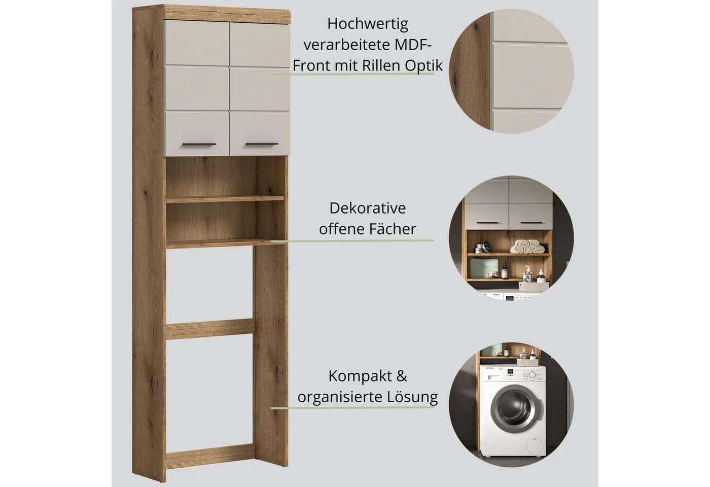 furnling Waschmaschinenumbauschrank Scott Grau Modern - Bild 4