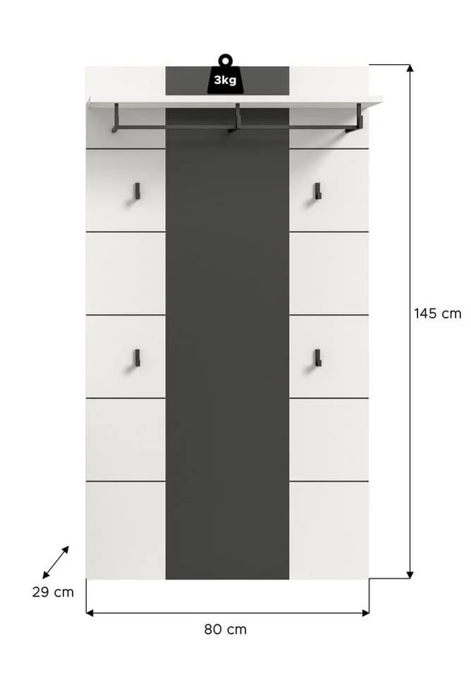 furnling Garderobenpaneel Cano Weiß mit Haken, Stange & Ablage - Bild 4