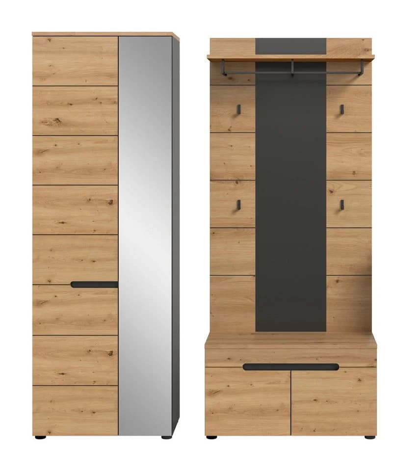 furnling Garderoben-Set Cano, 3-St., Garderobenpaneel, Garderobenschrank, Sitzbank, Komplett-Set, Höhe 190 cm, Basalt grau/Artisan - Bild 3