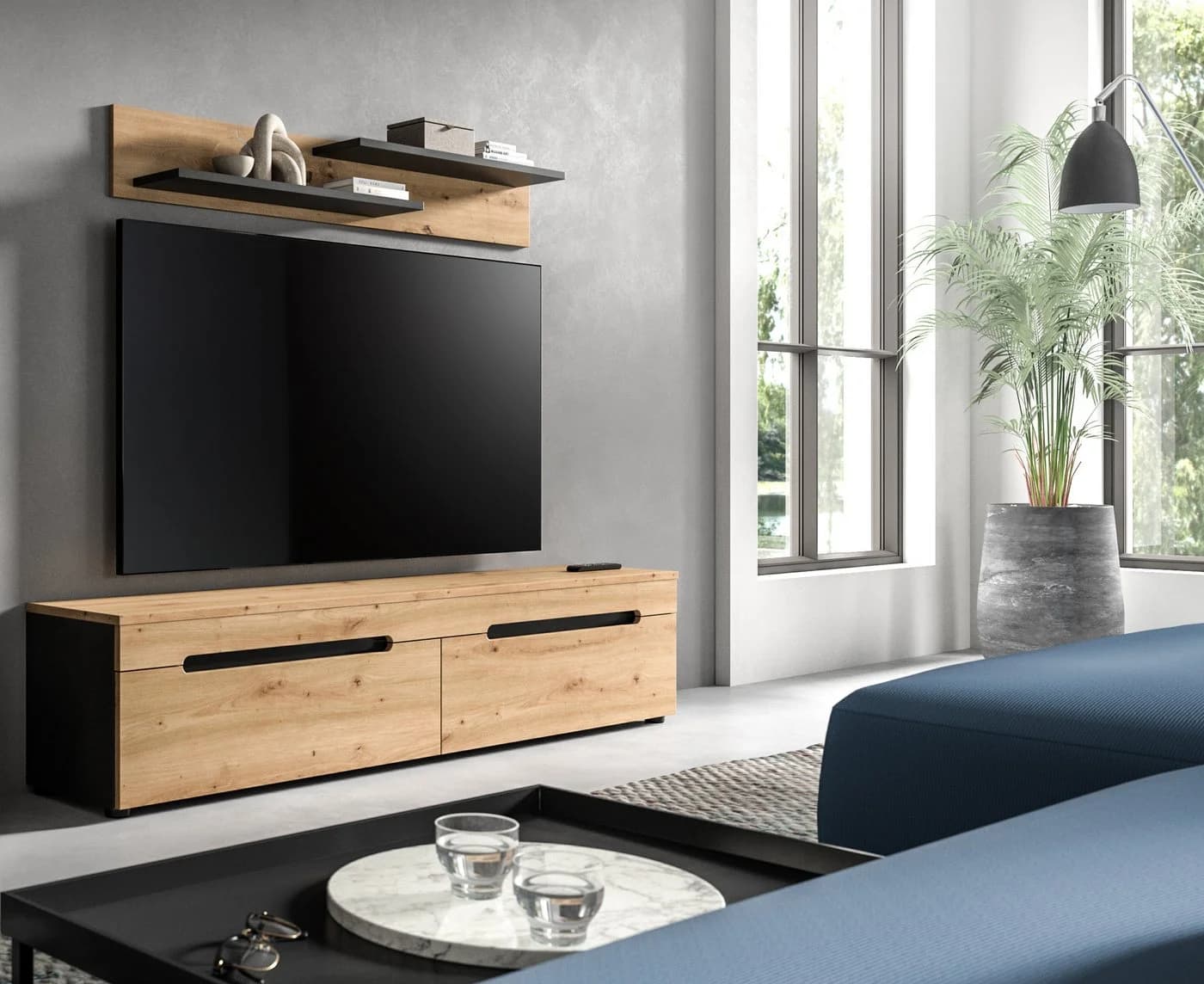 furnling Lowboard Cano TV Schrank 170 cm Beige/Grau