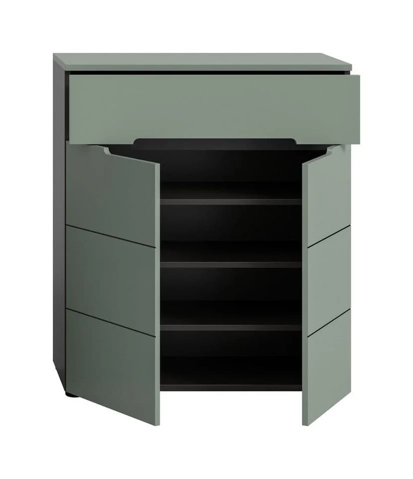 furnling Schuhkommode Cano 2 Türen 4 Fächer 1 Schublade Grau/Grün - Bild 4
