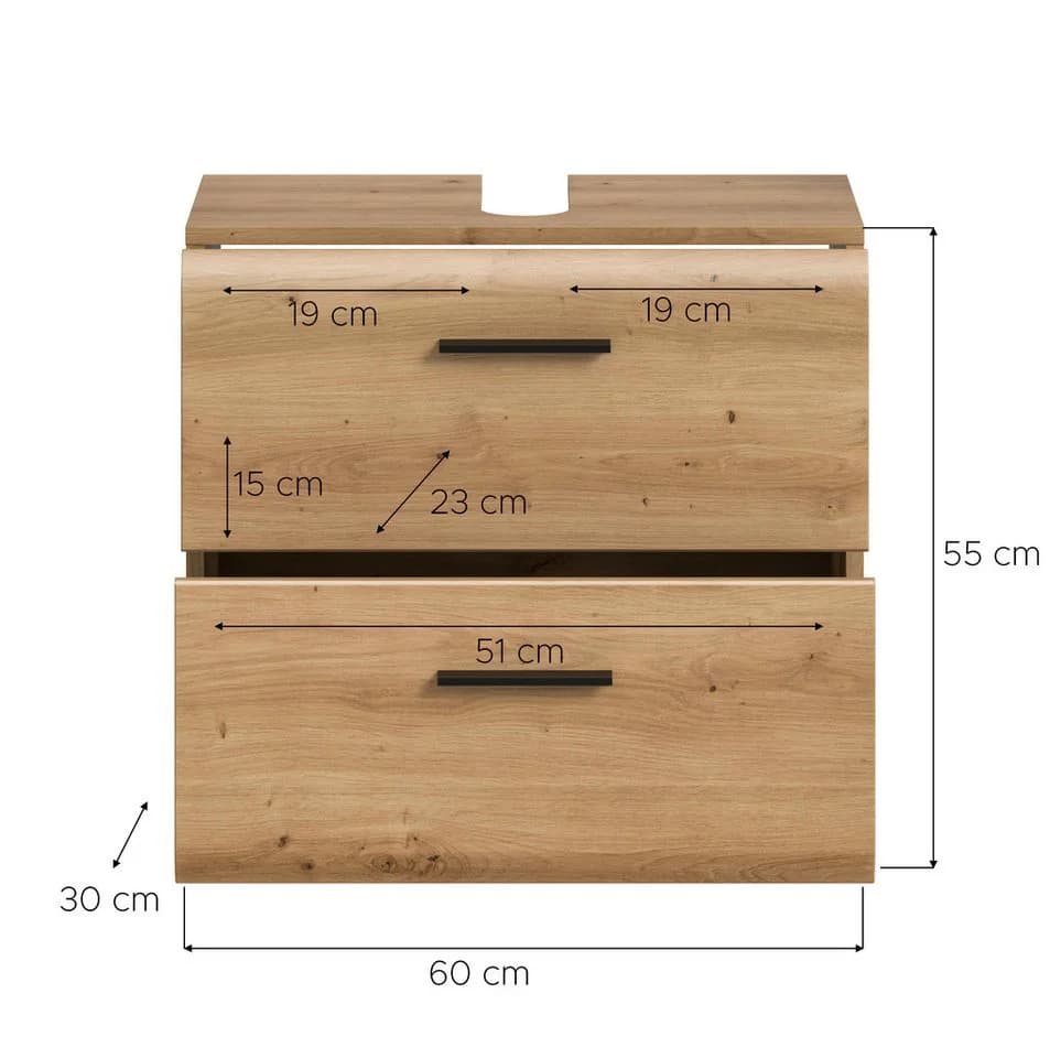 furnling Waschbeckenunterschrank Ivy 2 Schubladen Eiche Optik - Bild 5