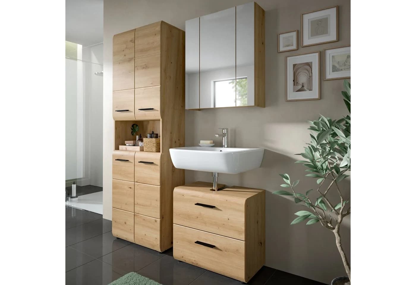furnling Stauraumschrank Ivy Hochschrank 4 Türen Artisan Oak