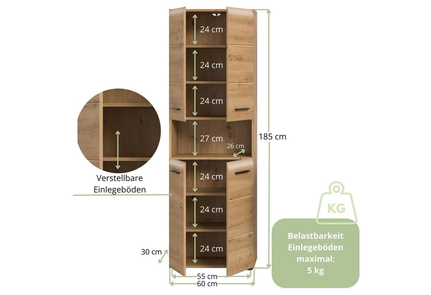furnling Stauraumschrank Ivy Hochschrank 4 Türen Artisan Oak - Bild 3