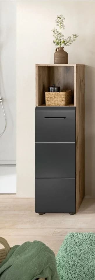 furnling Stauraumschrank Ivy Compact Schwarz Matt mit offener Ablage