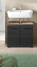 furnling Waschbeckenunterschrank Ivy Schwarz Matt Nox Oak 2 Türen Bild 1