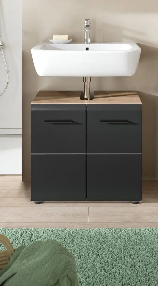 furnling Waschbeckenunterschrank Ivy Schwarz Matt Nox Oak 2 Türen