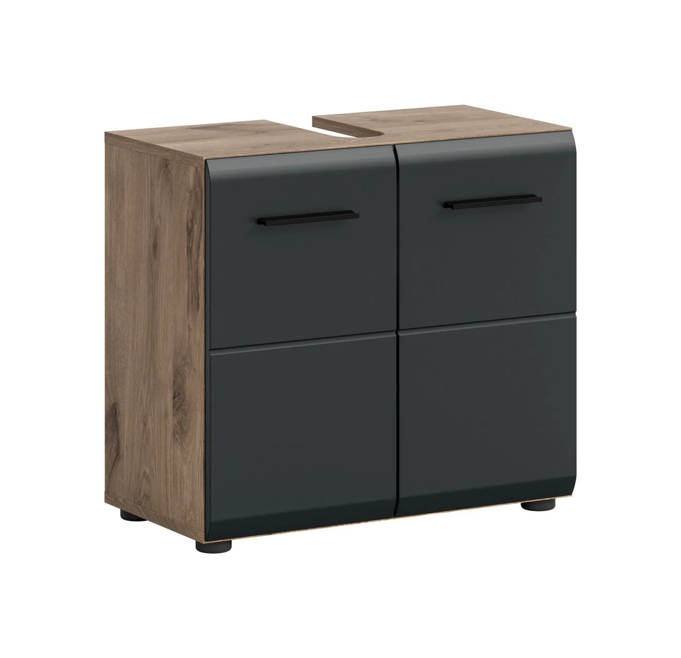furnling Waschbeckenunterschrank Ivy Schwarz Matt Nox Oak 2 Türen - Bild 2