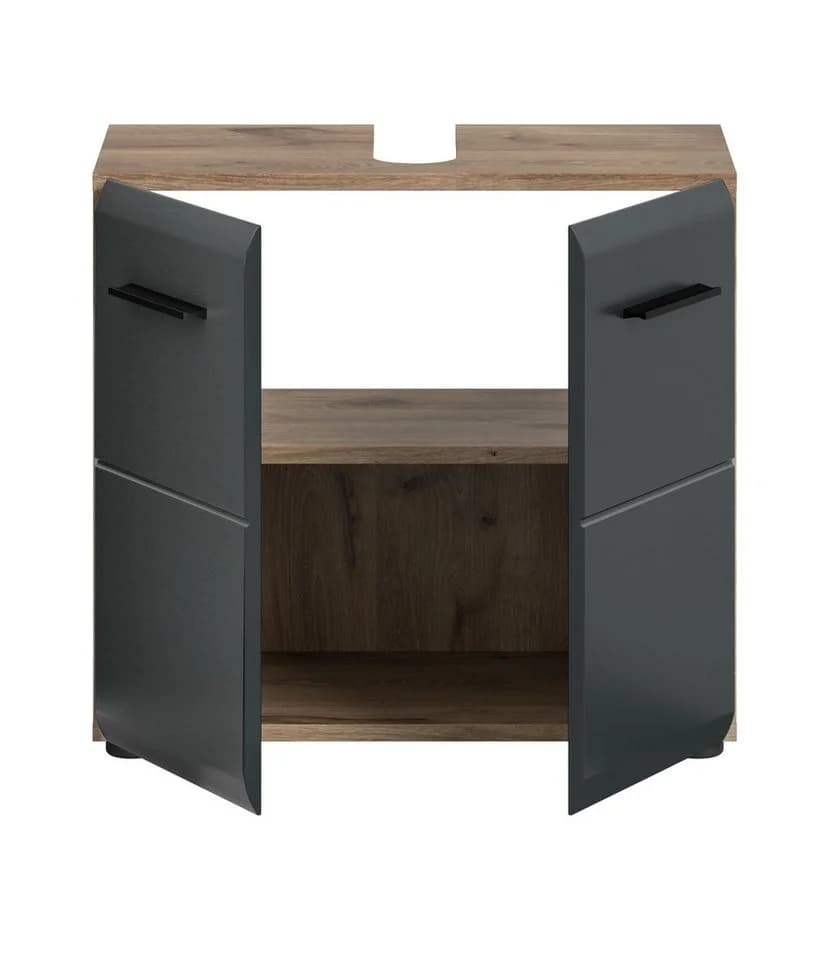 furnling Waschbeckenunterschrank Ivy Schwarz Matt Nox Oak 2 Türen - Bild 4