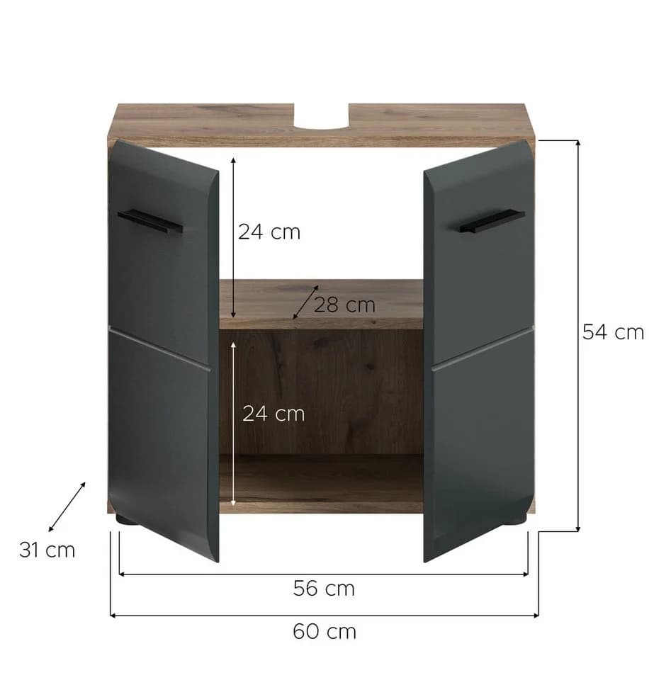 furnling Waschbeckenunterschrank Ivy Schwarz Matt Nox Oak 2 Türen - Bild 5