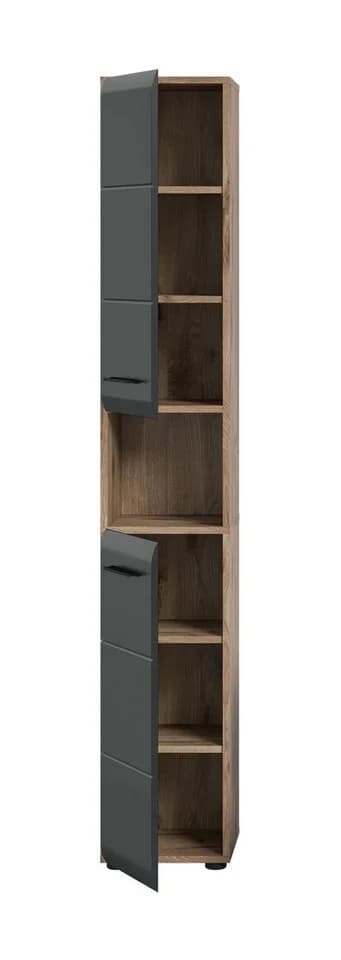 furnling Hochschrank Ivy 1 offenes Fach, 2 Türen, 6 Fächer, Höhe 185 cm, Nox Oak/schwarz matt - Bild 3