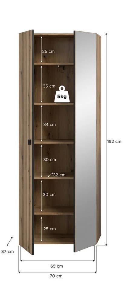 furnling Garderobenschrank Stalon Braun Spiegeltür - Bild 5