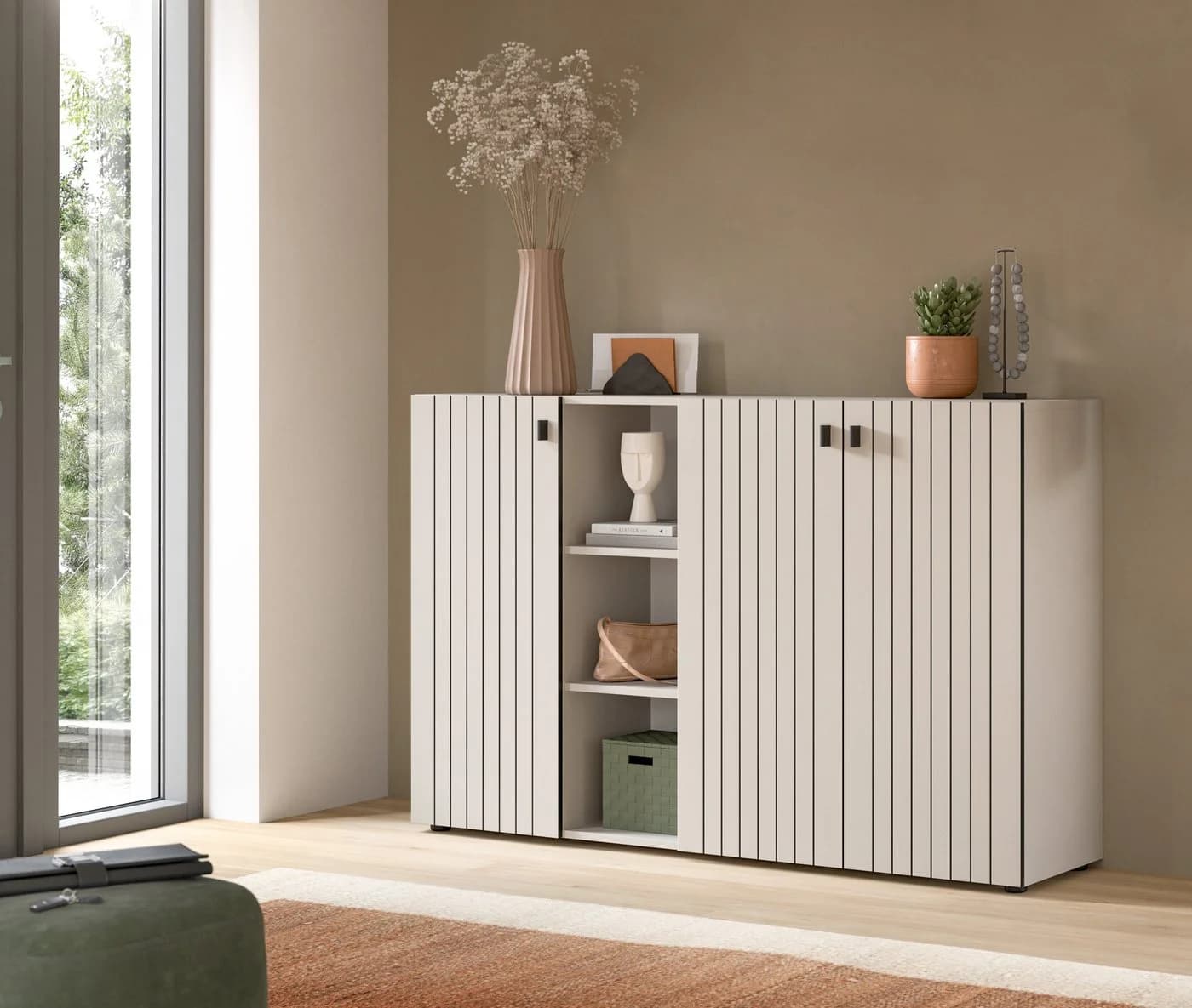 furnling Schuhkommode Stalon Grau 9 Fächer Paneeloptik