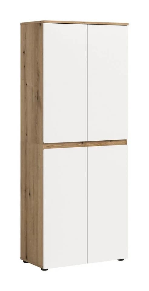 furnling Mehrzweckschrank Sarca 4 Türen 9 Fächer Kleiderstange Weiß Eiche - Bild 2