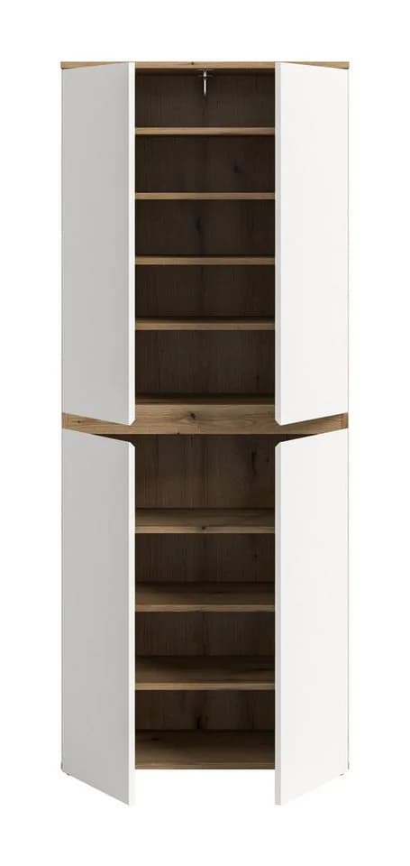 furnling Mehrzweckschrank Sarca 4 Türen 9 Fächer Kleiderstange Weiß Eiche - Bild 3