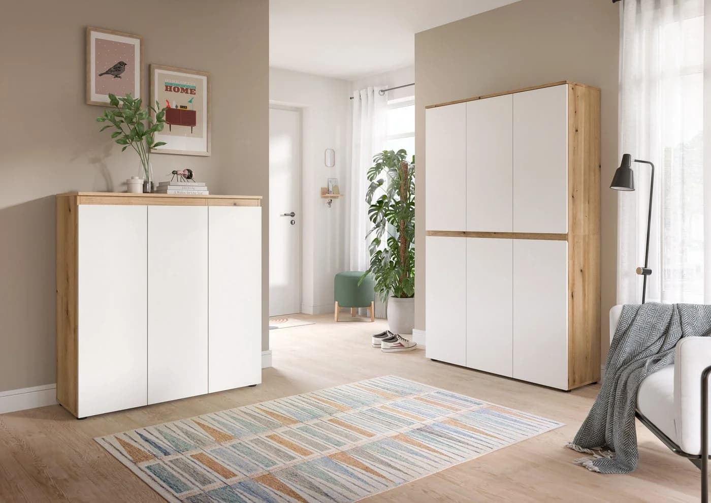 furnling Mehrzweckschrank-Set Sarca Weiß Evoke Oak 28 Fächer