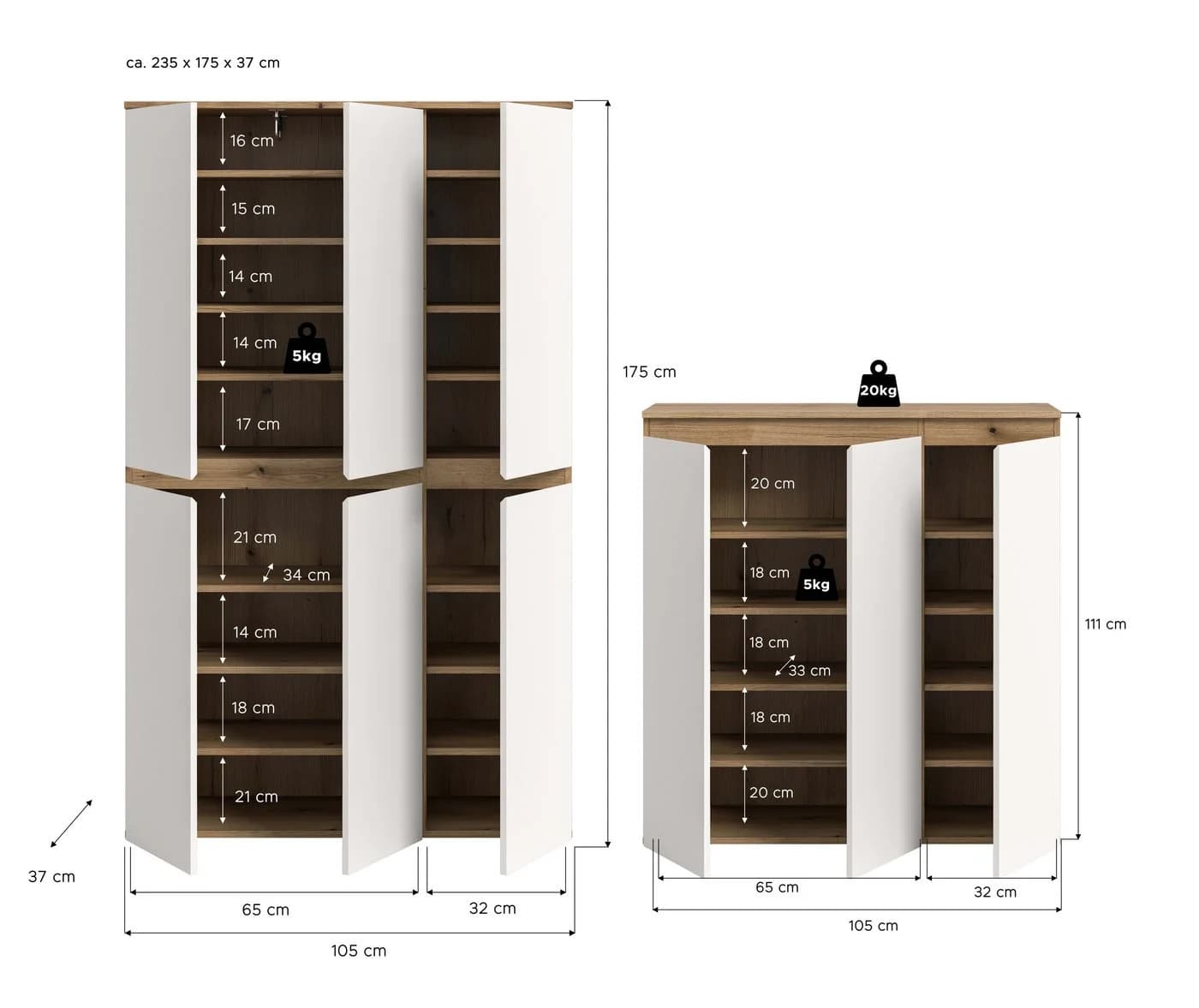 furnling Mehrzweckschrank-Set Sarca Weiß Evoke Oak 28 Fächer - Bild 5