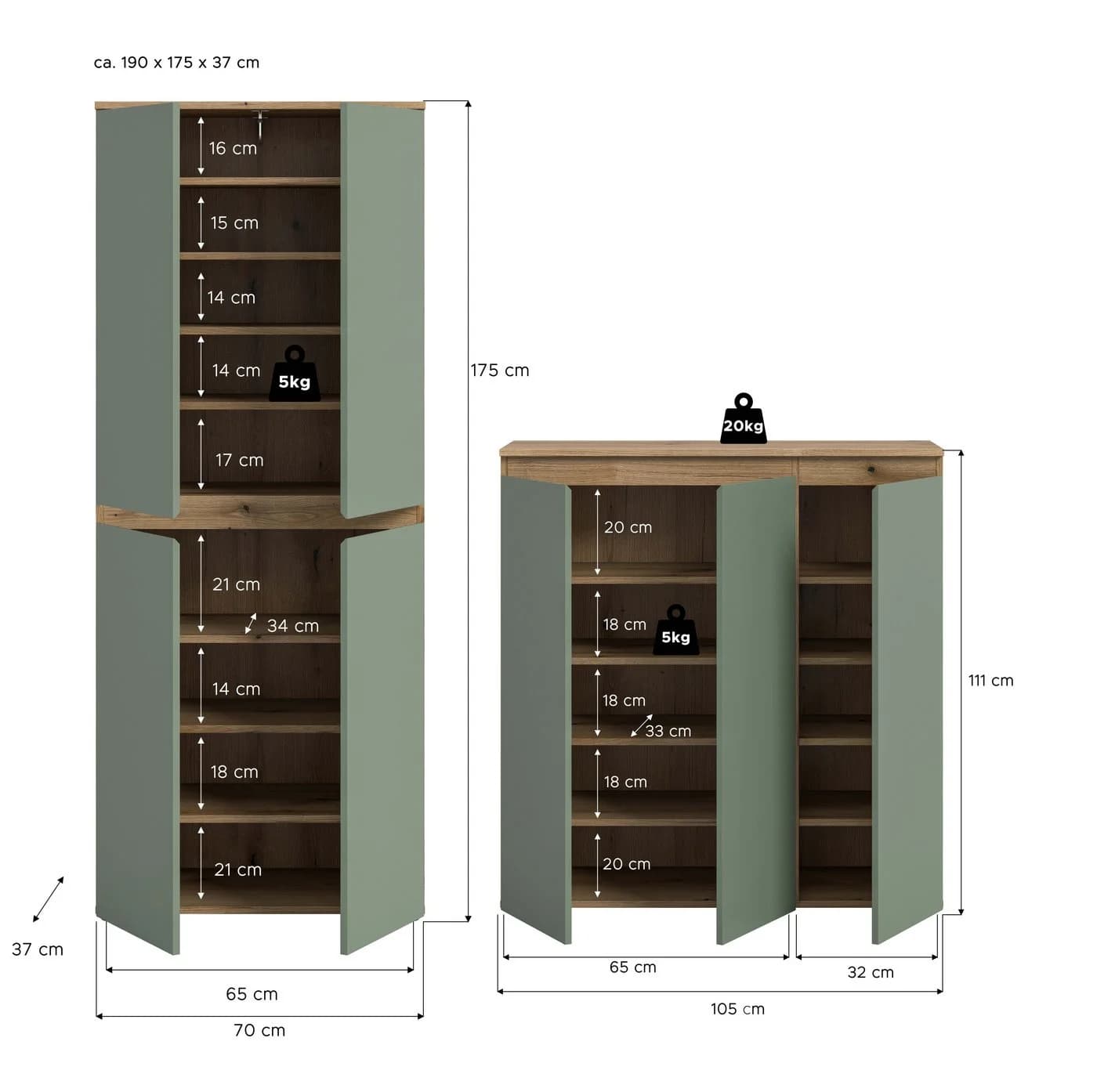 furnling Mehrzweckschrank-Set Sarca 2-tlg. Kommode & Schrank Grün - Bild 5