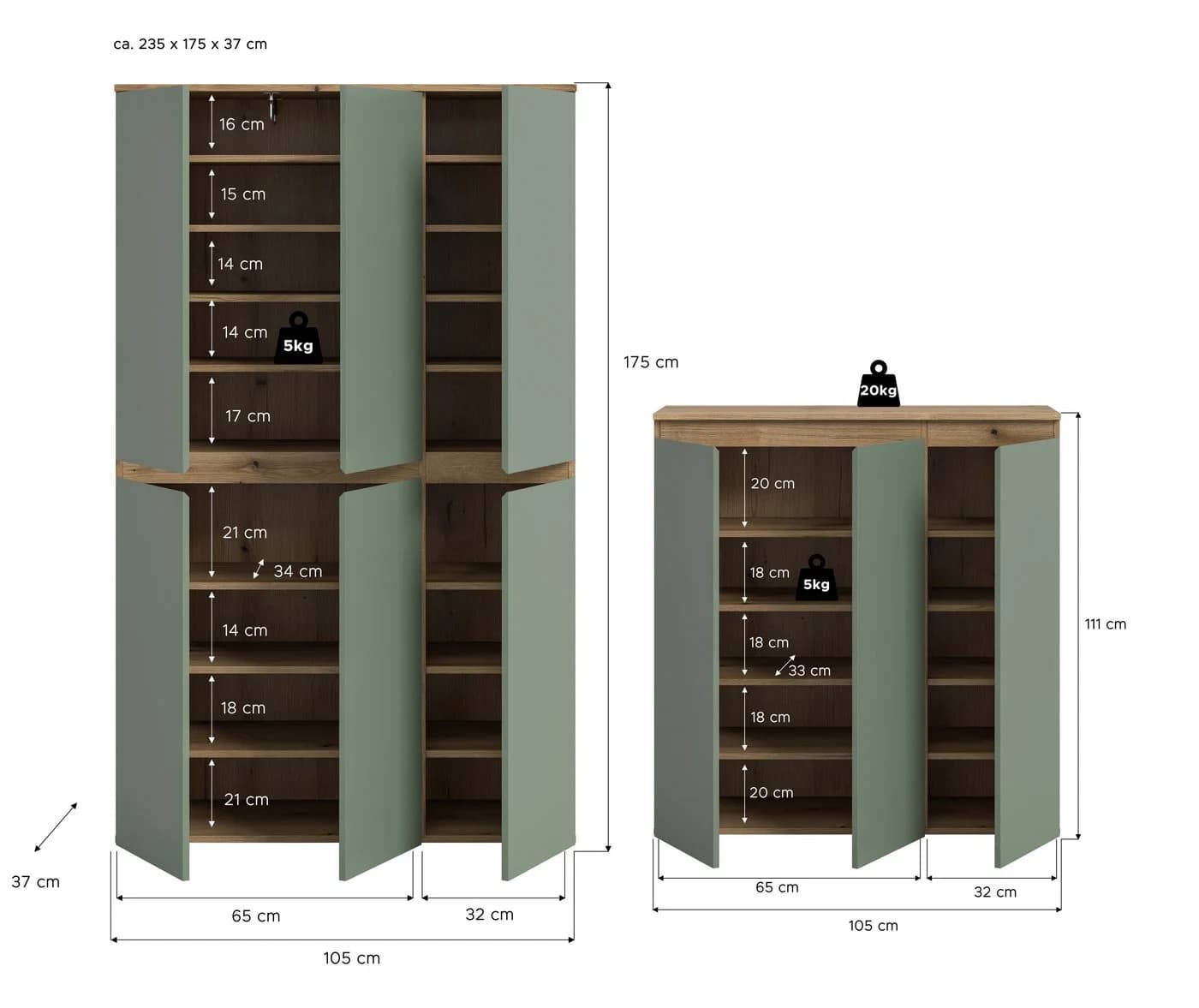 furnling Mehrzweckschrank-Set Sarca 2-tlg. Kommode & Schrank Grün - Bild 5