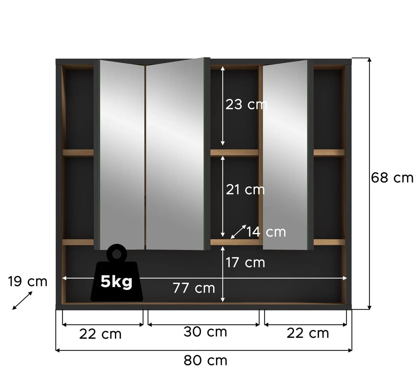 furnling Badezimmerspiegelschrank Benno 3 Spiegeltüren Braun - Bild 5