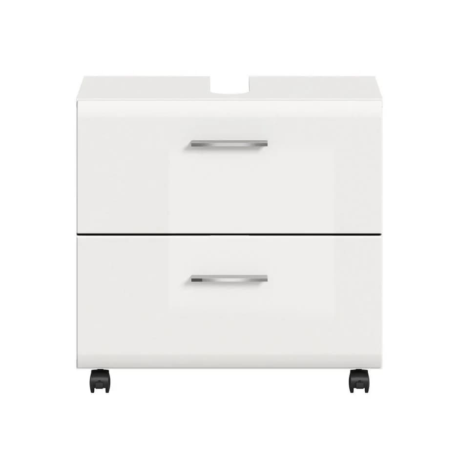 furnling Waschbeckenunterschrank Ivy Weiß Hochglanz mit 2 Schubladen & Rollen - Bild 3