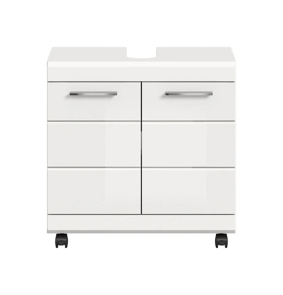 furnling Waschbeckenunterschrank Scott Weiß Hochglanz mit Rollen - Bild 3