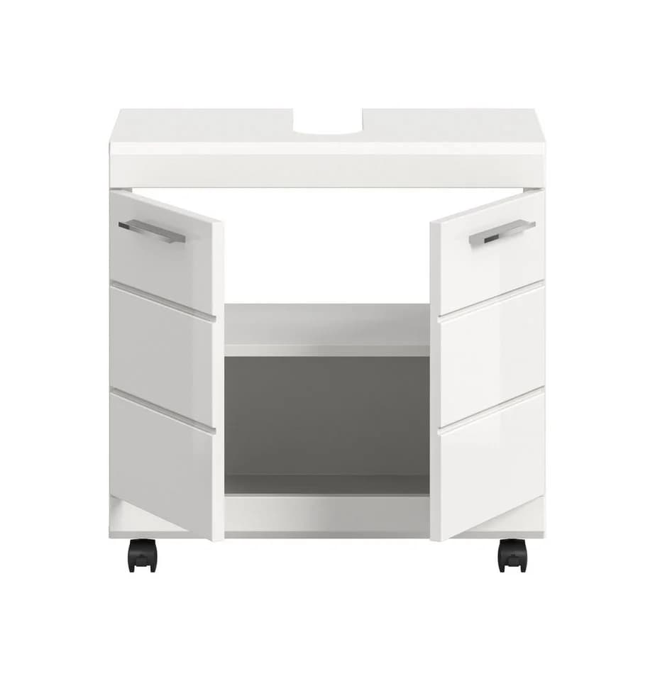 furnling Waschbeckenunterschrank Scott Weiß Hochglanz mit Rollen - Bild 4