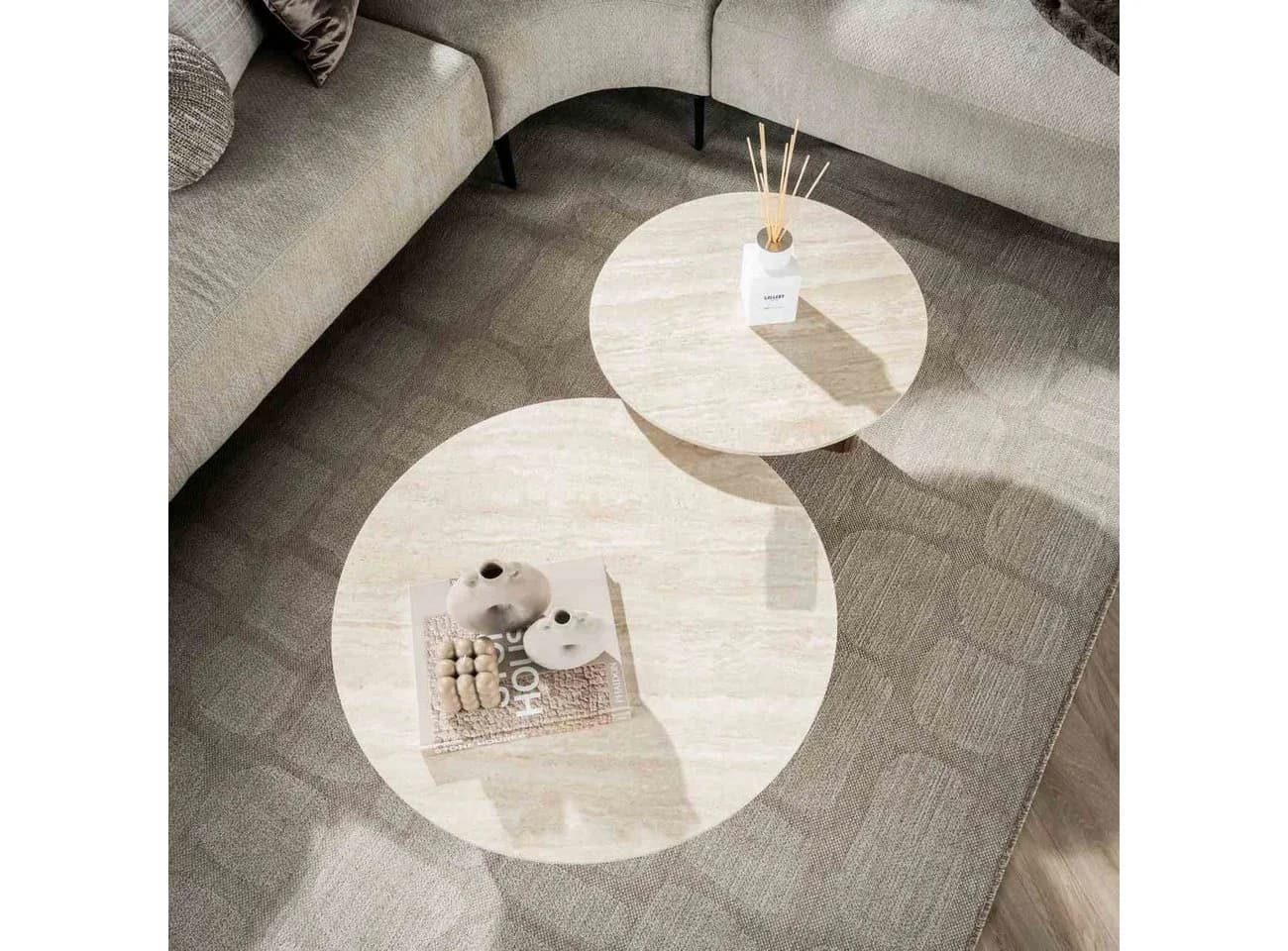 Feeling4Home Couchtisch 2er-Set Joradis Keramik Travertin-Optik Rund - Bild 3
