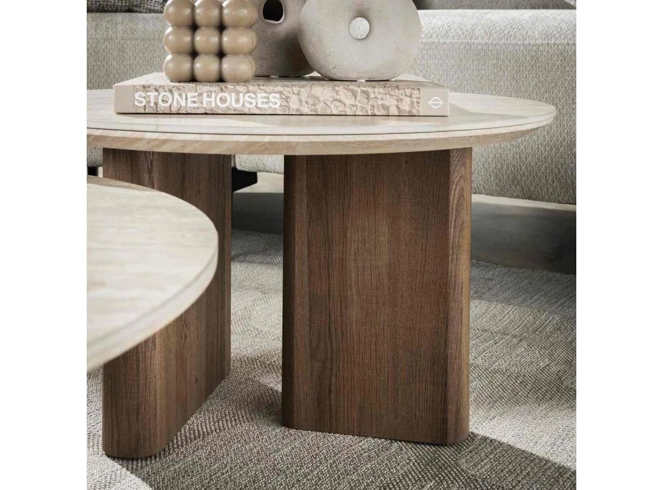 Feeling4Home Couchtisch 2er-Set Joradis Keramik Travertin-Optik Rund - Bild 5