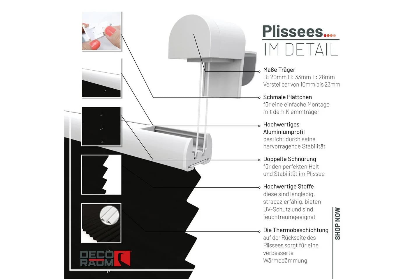 Deco-Raum Plissee Thermo Basic Schwarz Abdunkelnd Klemmfix - Bild 3