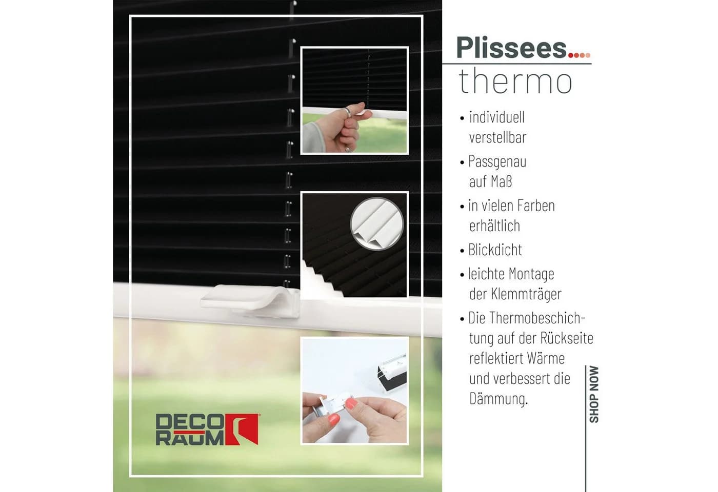 Deco-Raum Plissee Thermo Basic Schwarz Abdunkelnd Klemmfix - Bild 4