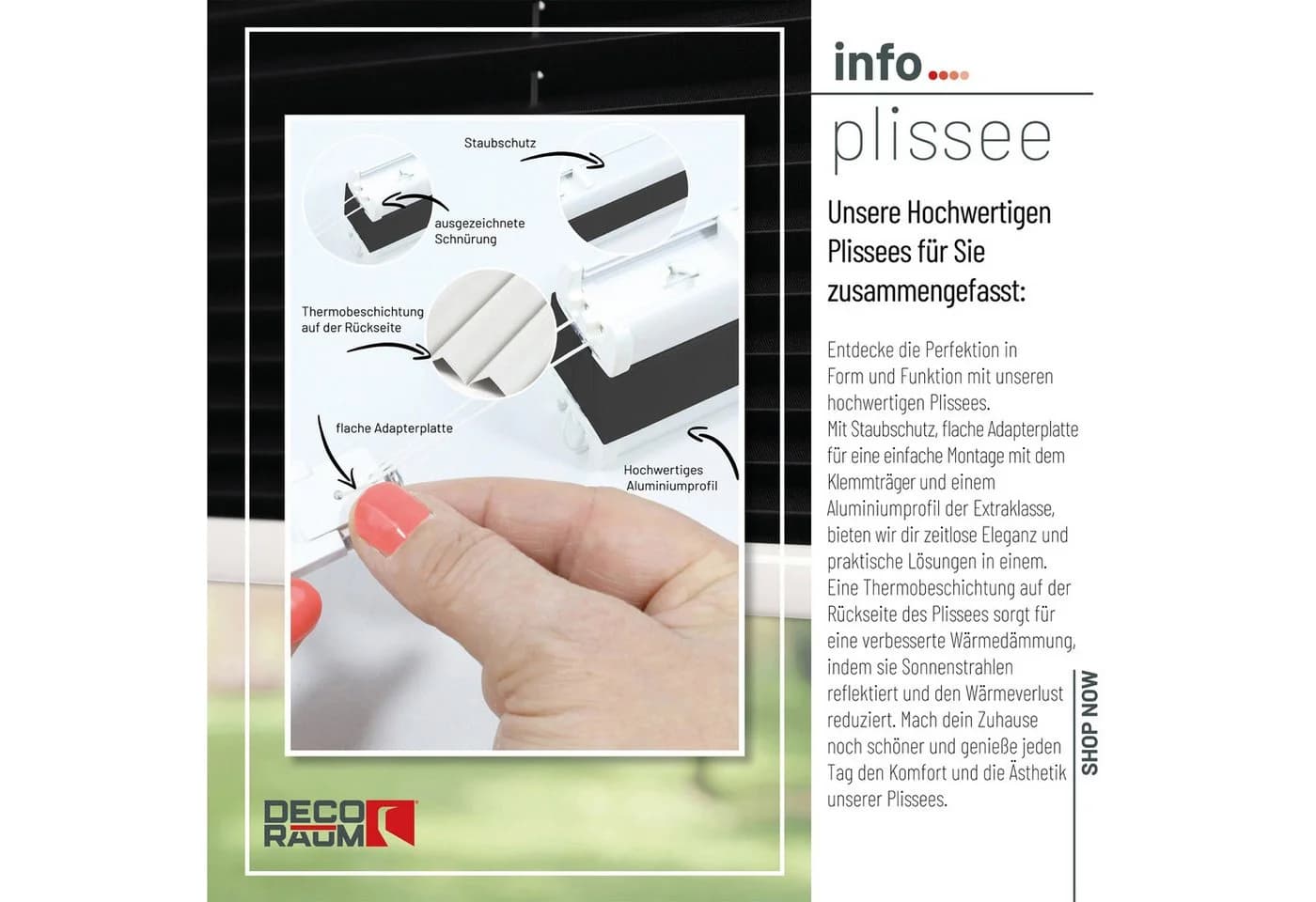 Deco-Raum Plissee Thermo Basic Schwarz Abdunkelnd Klemmfix - Bild 5