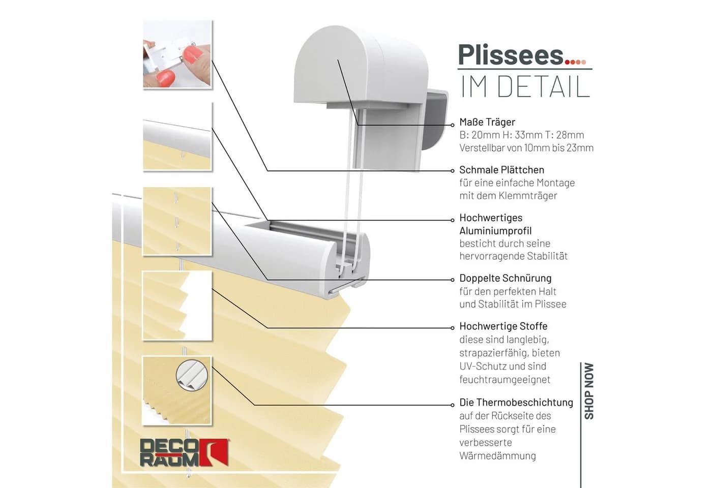 Deco-Raum Plissee Thermo Basic Abdunkelnd Orange Klemmfix - Bild 3