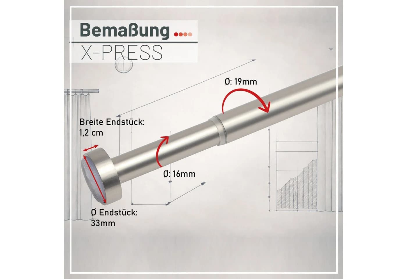 Deco-Raum Duschvorhangstange X-press Edelstahl-Optik Metall Spannstange - Bild 5
