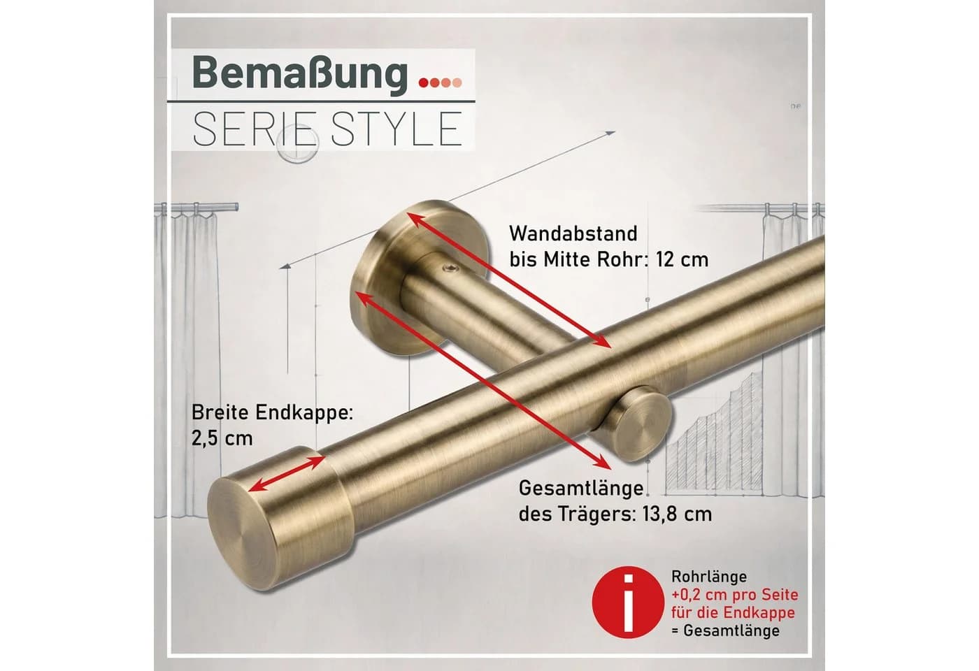 Deco-Raum Gardinenstange Kappe Messing-antik 1-läufig Metall - Bild 5