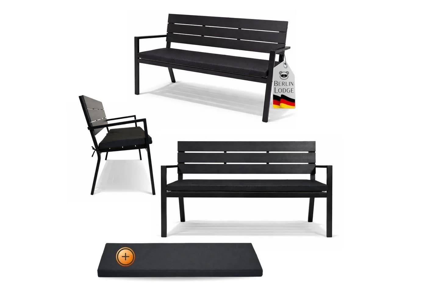 PROREGAL® Gartenbank MALLORCA 3-Sitzer Schwarz Kunststoff Holzoptik - Bild 2